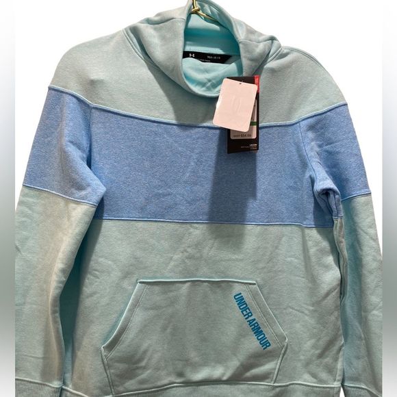 Under Armour Hoodie Youth Pullover Blue Colorblock Funnel Neck Sweatshirt 0130 - Picture 9 of 10